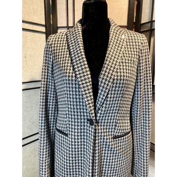 Tommy Hilfiger Houndstooth Blazer Size 2 Elbow Patch Classic Fit Mid Length - Picture 2 of 14